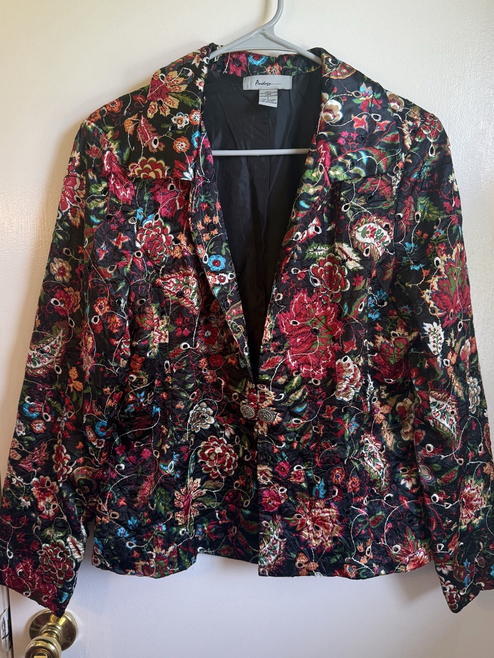 Vintage Analogy Floral Embroidered Eyelet Jacket size Large
